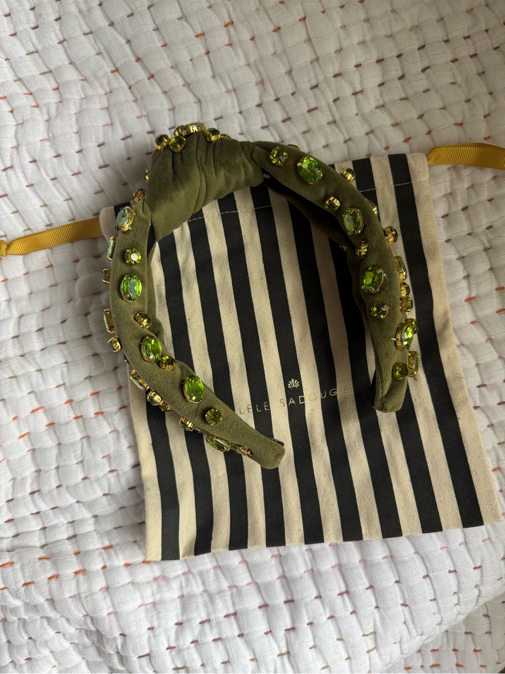 Lele Sadoughi Olive Green Jeweled Padded Headband